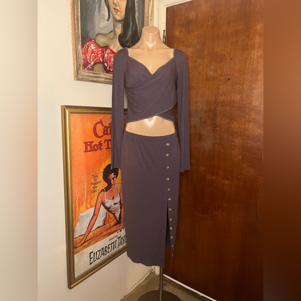 Gun Metal Gray 2 Piece Top Skirt Fall Vibes Fashion Set From Daisy XL